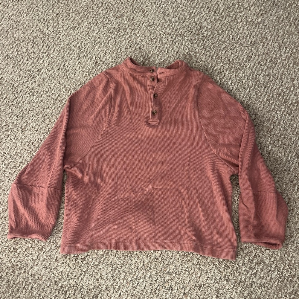 Madewell Women’s Pink Cropped Henley Neck Sweatshirt Size Small
